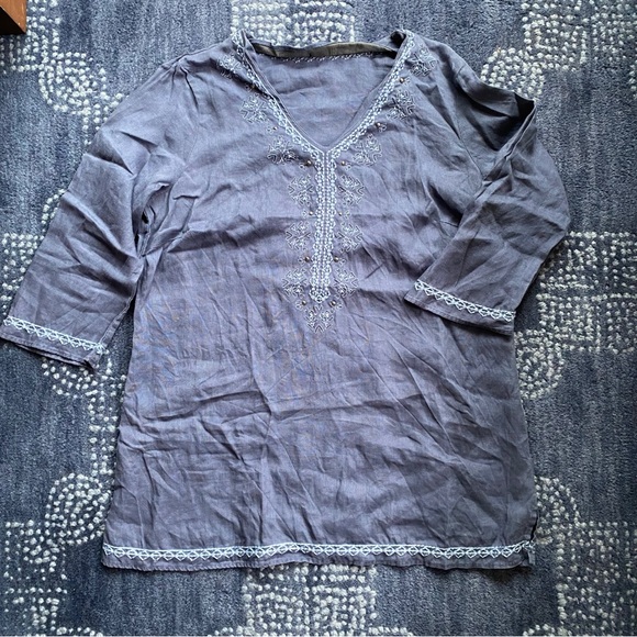 💙 GERRY WEBER NAVY EMBROIDERED LINEN BEACH COVERUP! - Picture 6 of 14